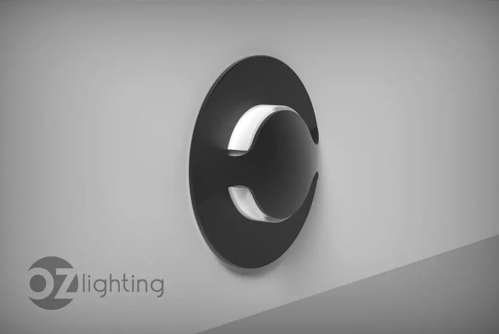 Custom shielded architectural wall light "Fungo" by OZ Lighting, featuring a glare-free design manufactured for exclusive technical lighting matrices.